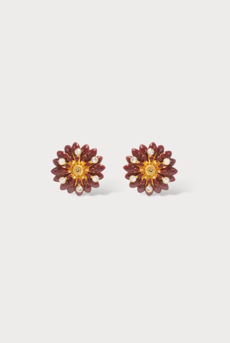 Boucles d'oreilles camélia puce bordeaux