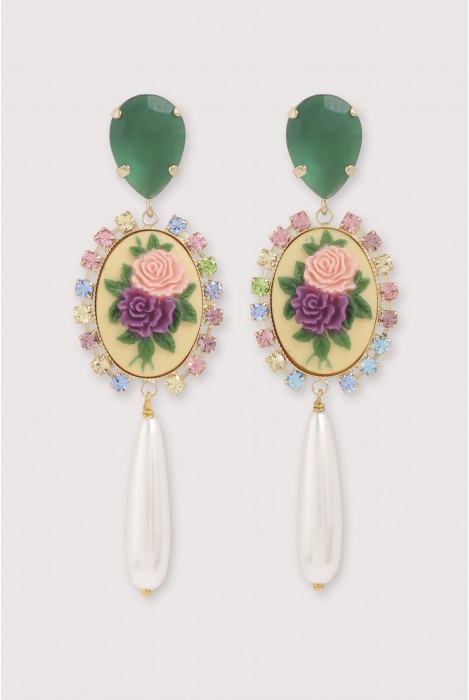 Boucles d'oreilles pompadour goutte fleur